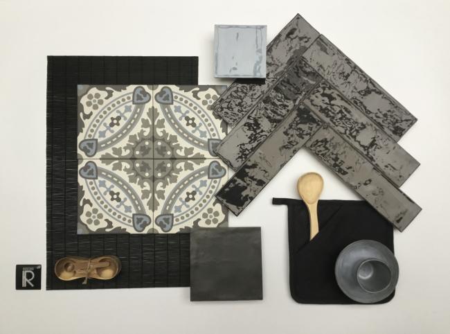 BEL AIR CALLA & ATELIER 6.2X25 NOIR GLOSSY & ATELIER 10X10 BLEU LUMIERE GLOSSY & ATELIER 14X14 NOIR MAT